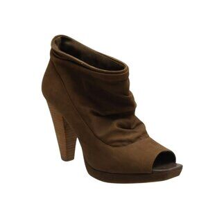 Kenneth Cole Reaction Brown Peep Toe Ankle Boots Booties Women 10 Stacked Heel